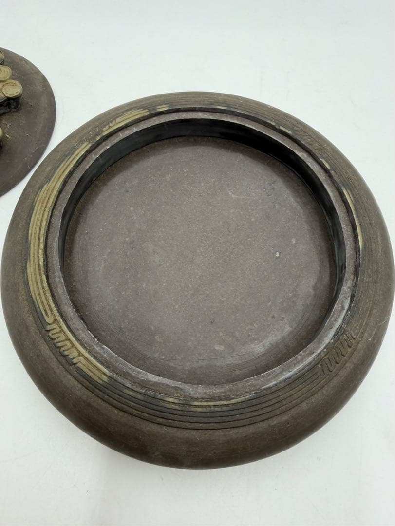 中国　書道具　龍刻　端渓硯　蓋硯