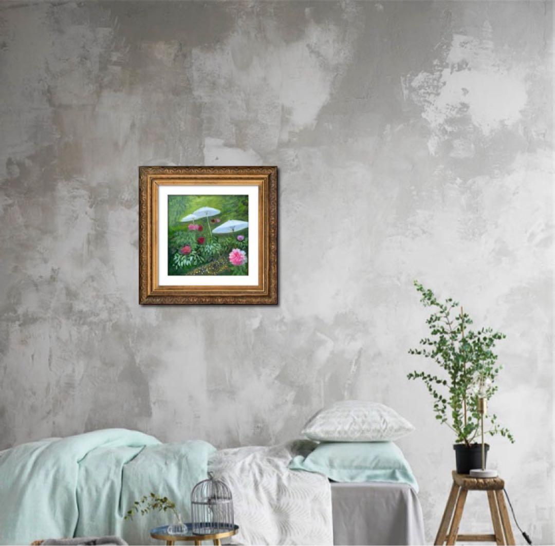 油彩画　「　ボタン園　」　原画　額付