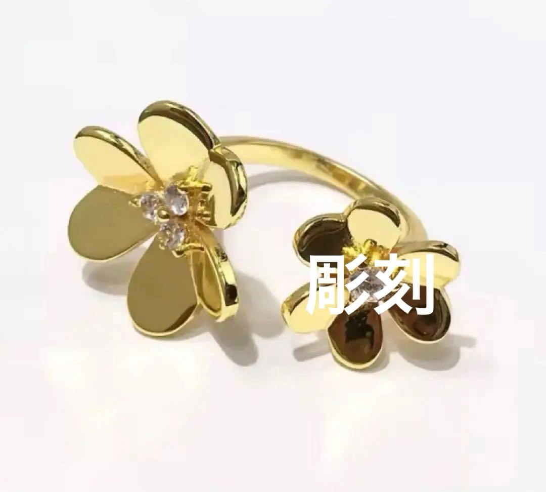 至高✨最高級　ゴールド　モアサナイトダブル　フラワー　リング　指輪　サイズ調節可