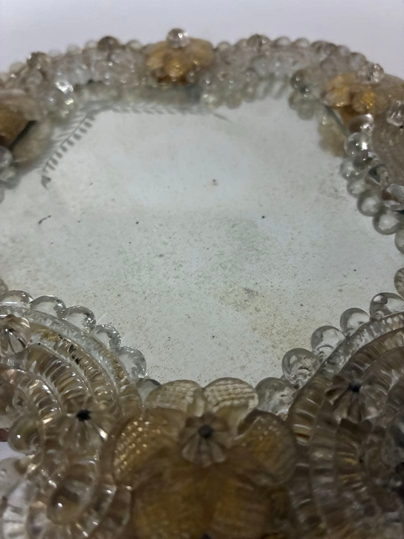 ヴィンテージ ムラーノガラス 花模様ミラー