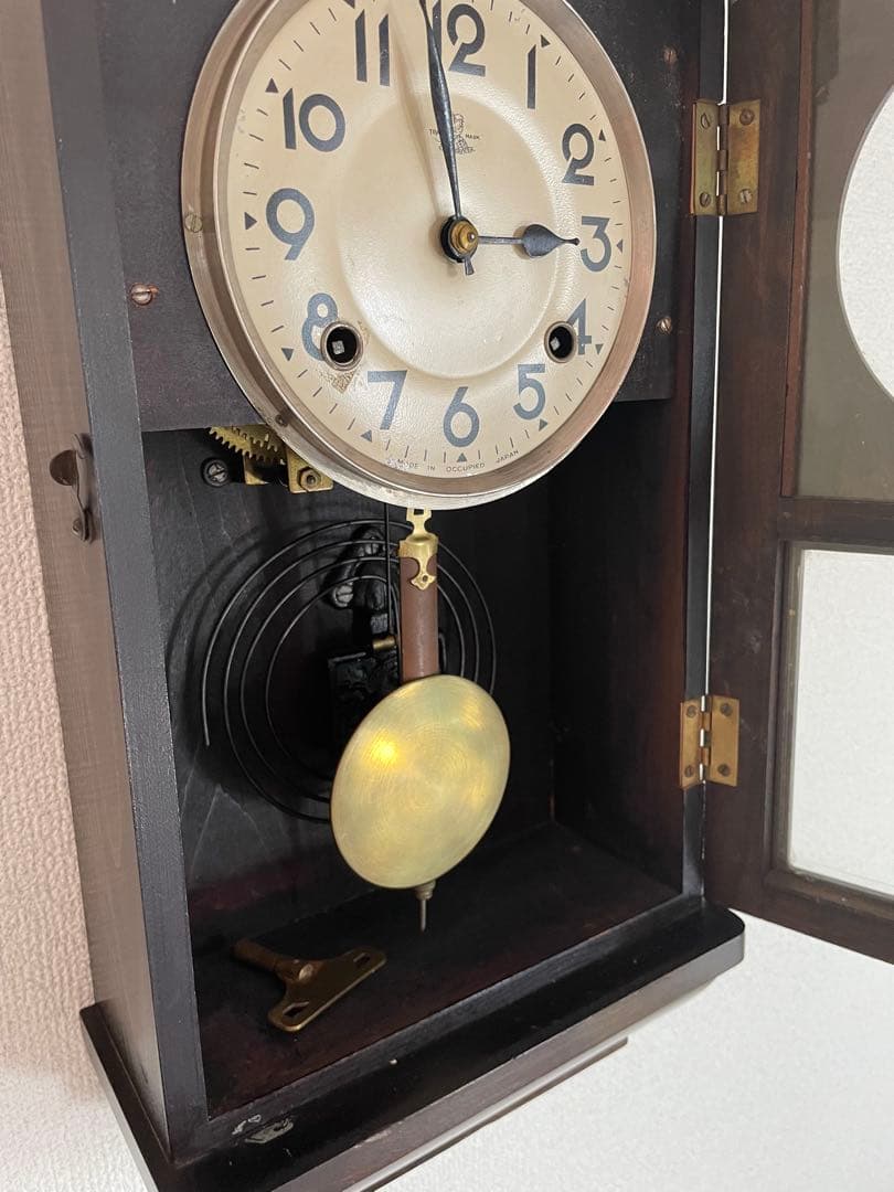 完動品 佐藤時計製造所オキュパイドジャパン 宮型ゼンマイ振り子時計