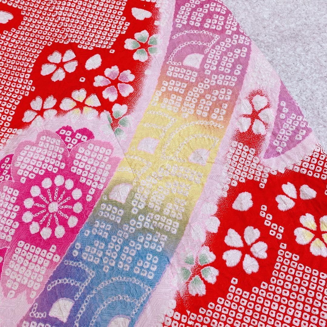 七五三 3歳 正絹 総絞り 被布 着物 バッグ 草履 髪飾り セット