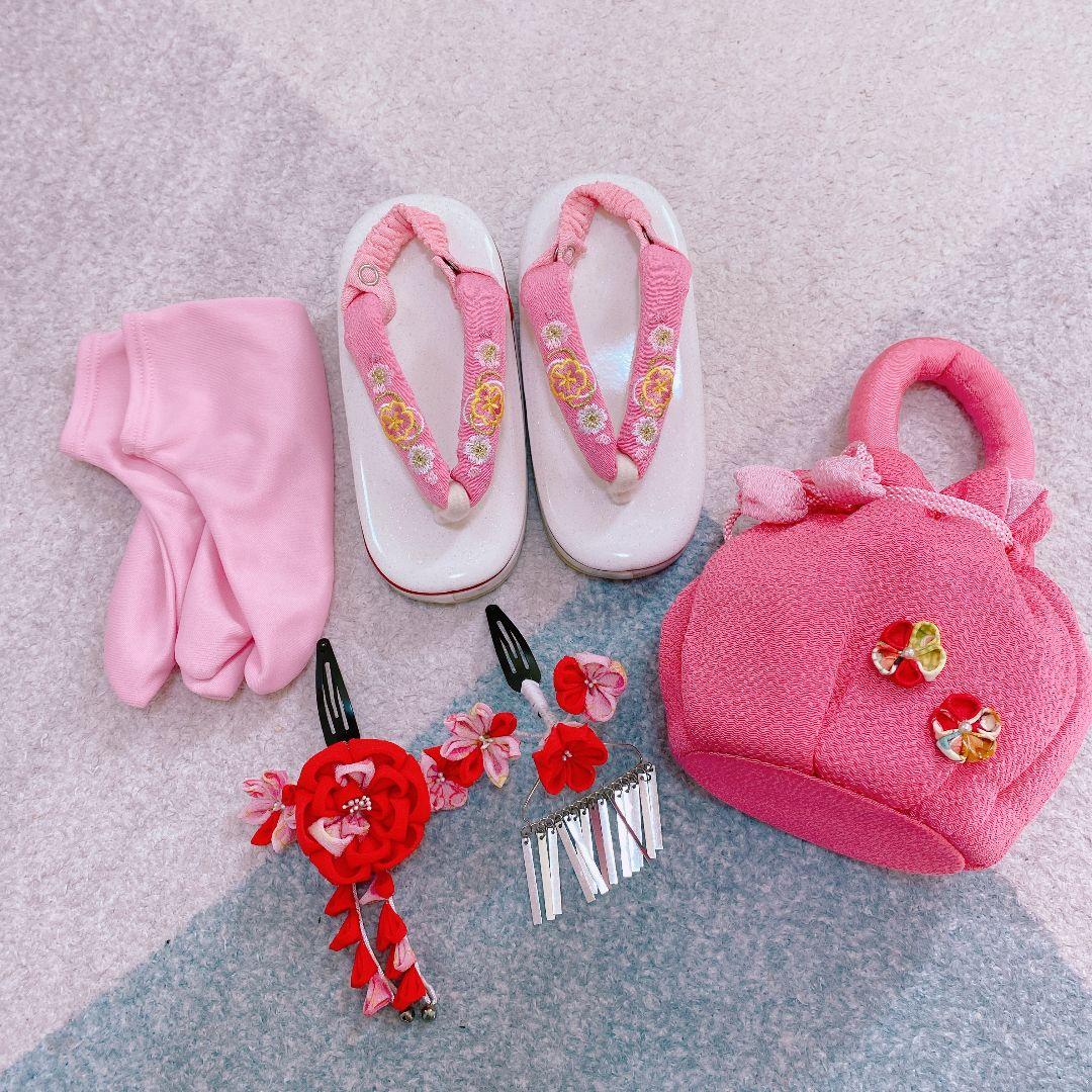 七五三 3歳 正絹 総絞り 被布 着物 バッグ 草履 髪飾り セット