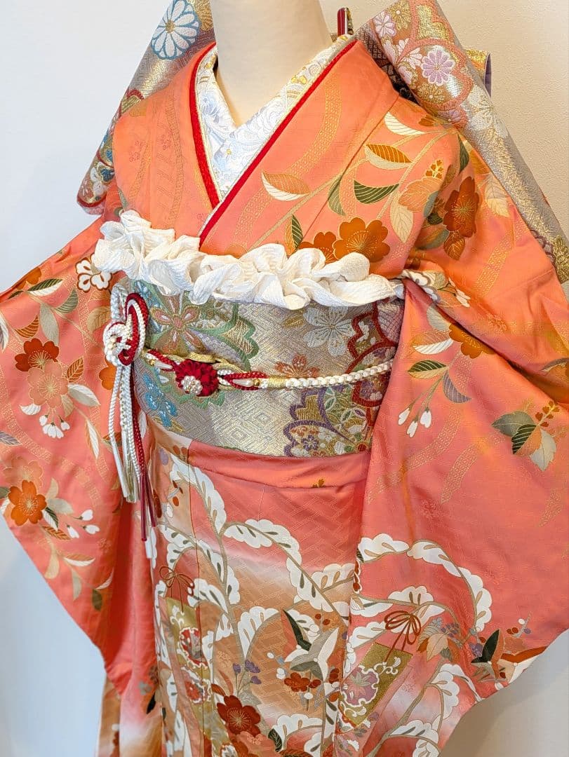 振袖フルセット 身丈156.5裄67 十日町老舗 吉澤友禅 コーラル系 成人式