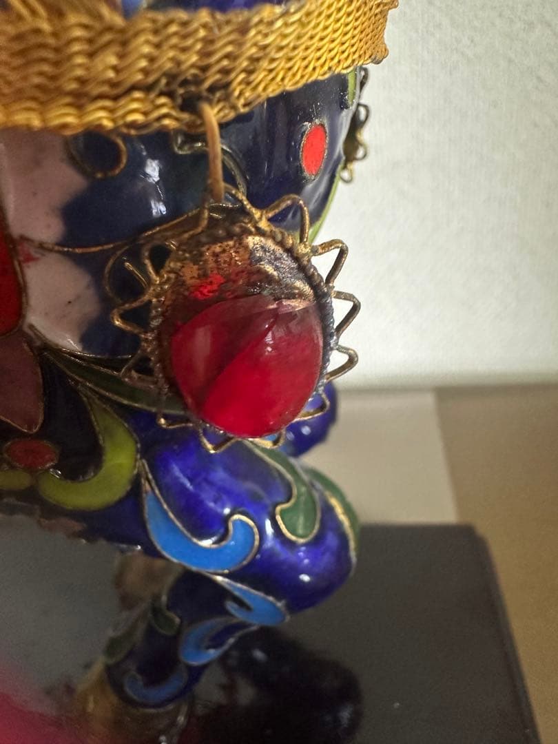 「中国の七宝焼」アンティーク装飾馬の置物 青と金