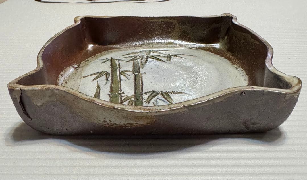 林克次　竹の絵柄陶器皿 専用木箱付き