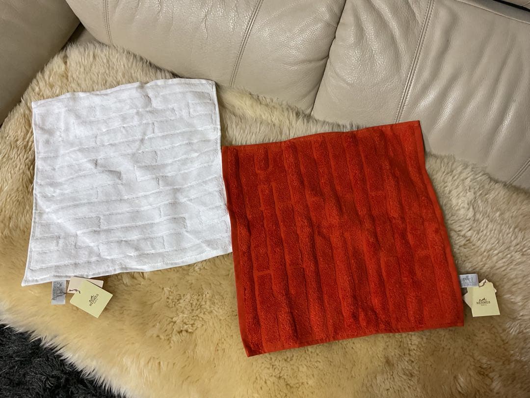 HERMES タオル2枚セット オレンジ ホワイト