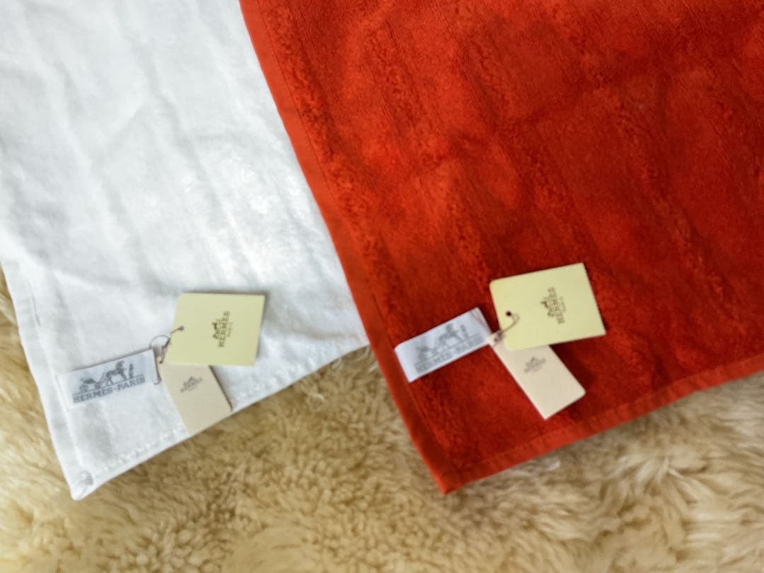 HERMES タオル2枚セット オレンジ ホワイト