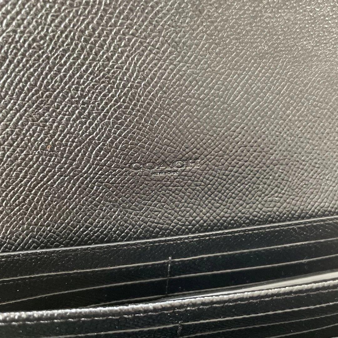 コーチ　財布　長財布　レザー　ブラック　パスケース付き