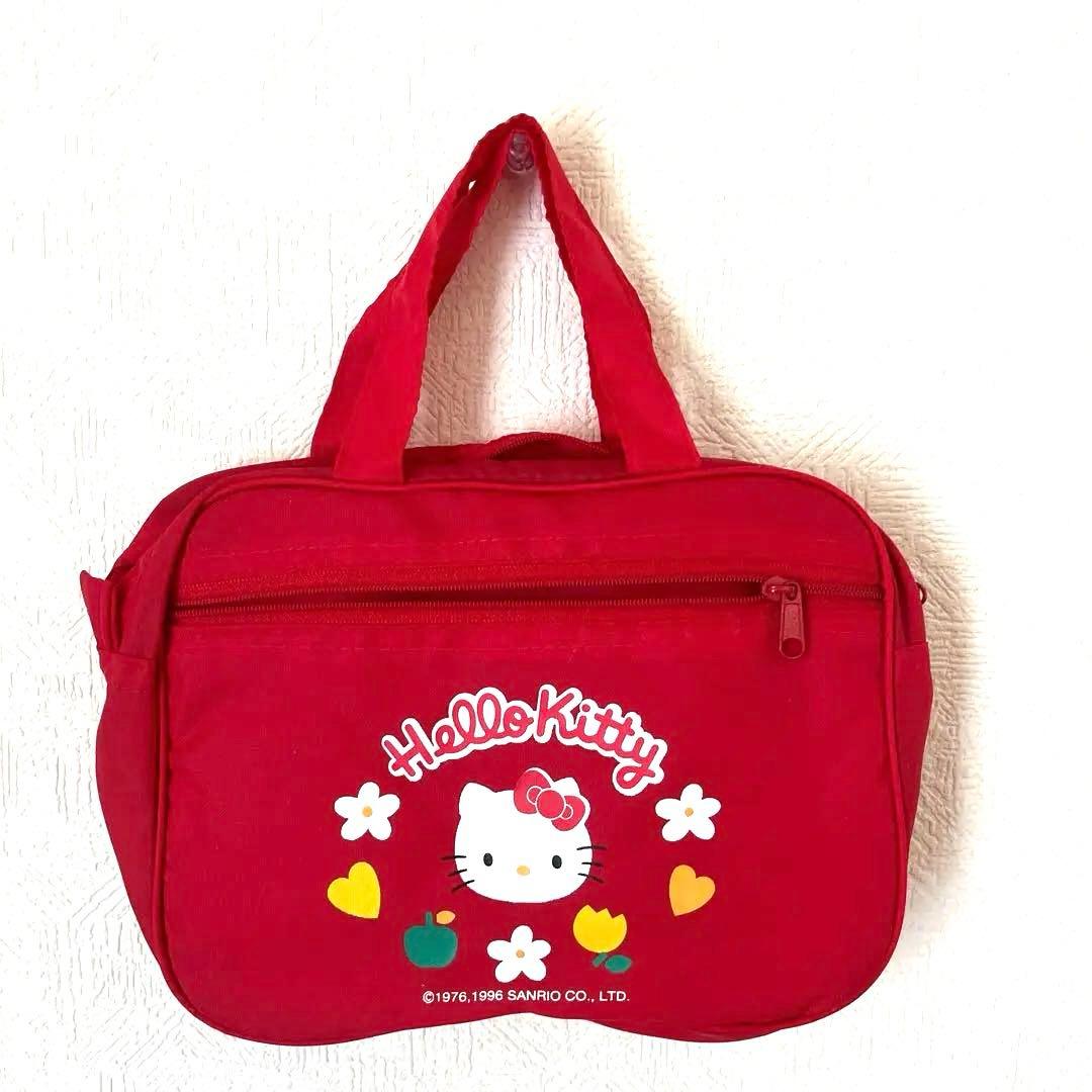 希少‼️ハローキティ 赤いバッグ 中型 レトロ ナイロン スクバ スクールバッグ