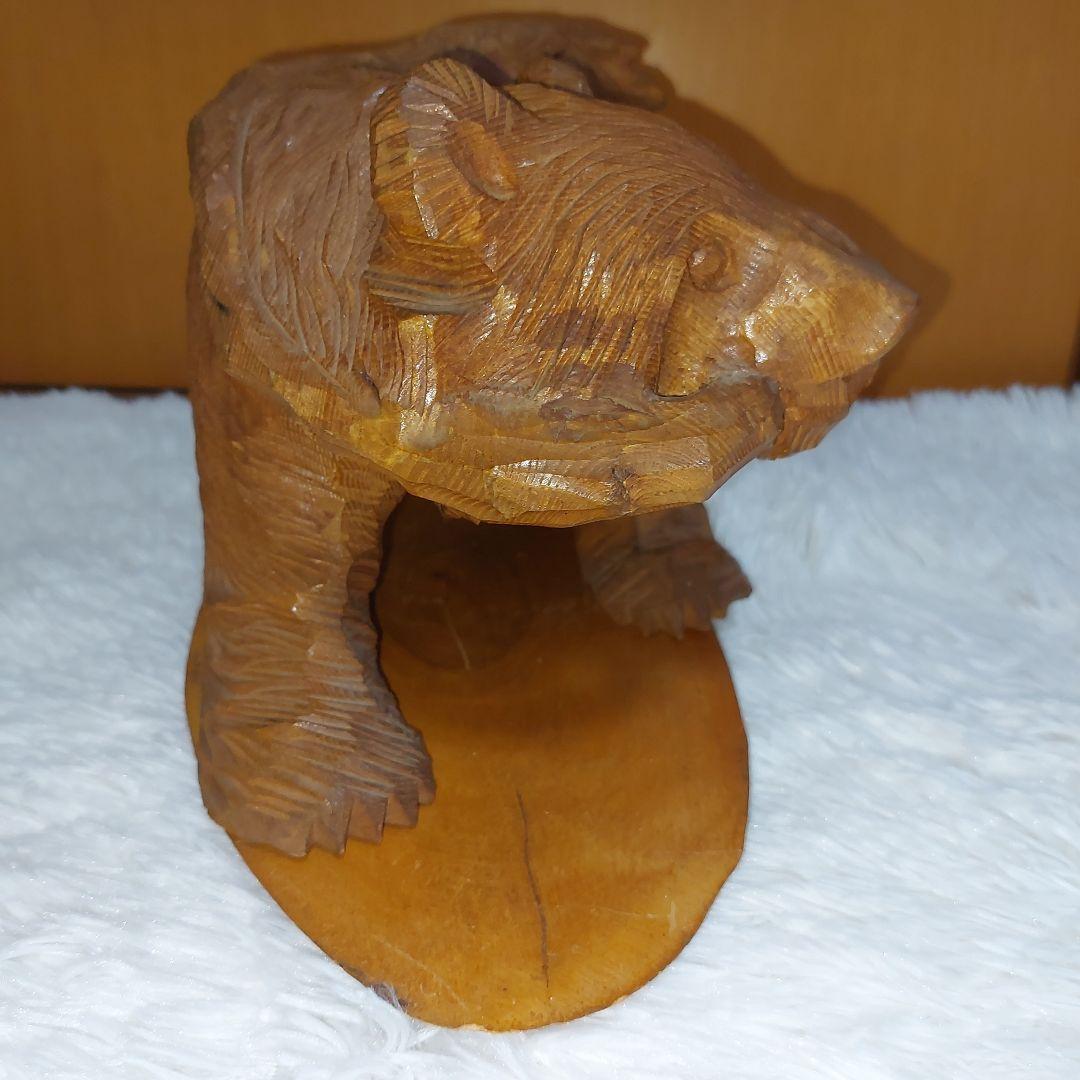 【希少】70年代 鮭背負い熊 釣竿くわえ 木彫りの熊 一刀彫 アイヌ民芸 北海道