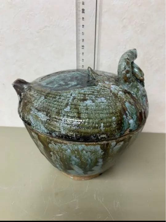 中国漢緑釉鹤文陶器　骨董　発掘品　古美術コレクション唐物　アンティーク江戸青磁