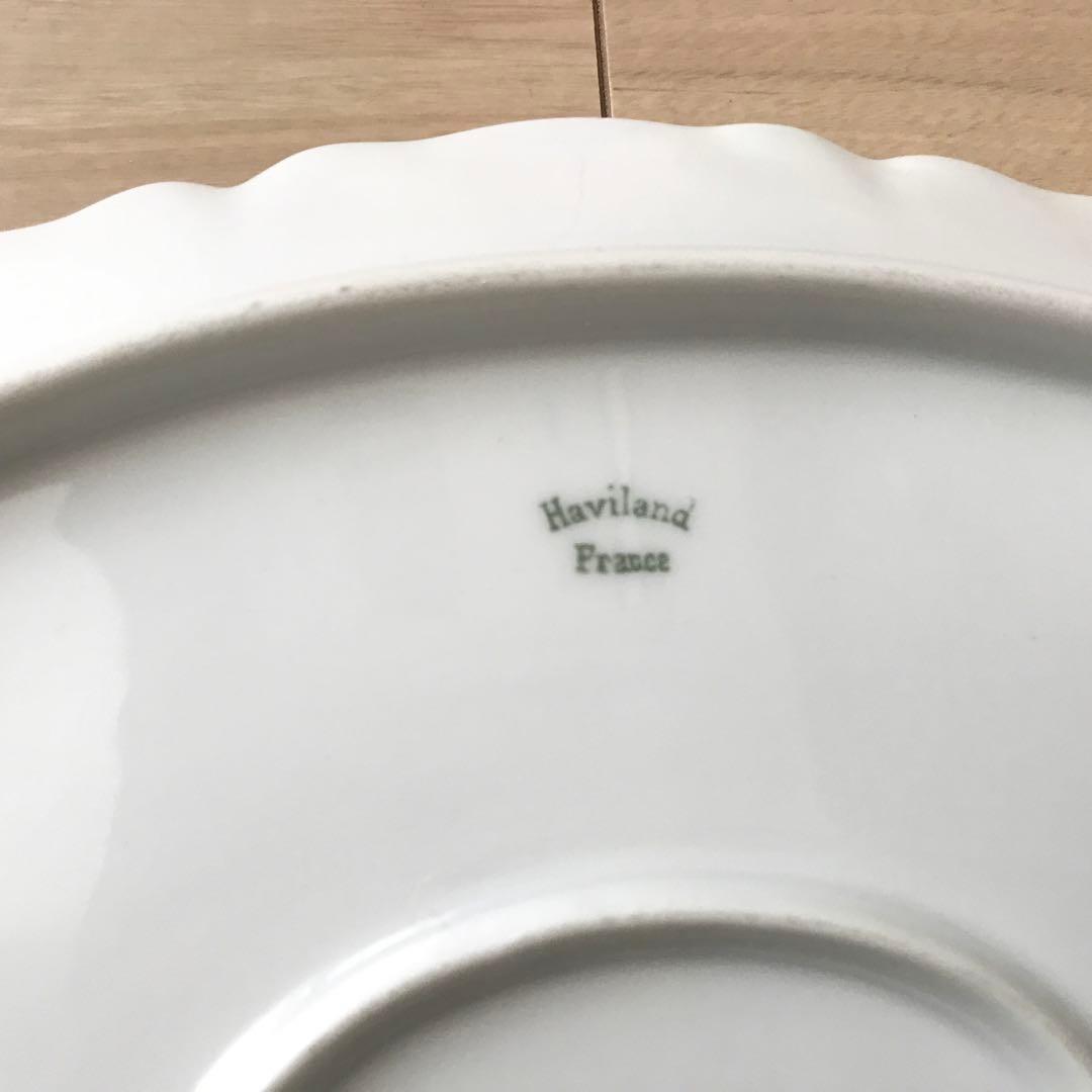 アビランド　花リム　大皿　白　ホワイト　レルーフ　リボン　ボウ