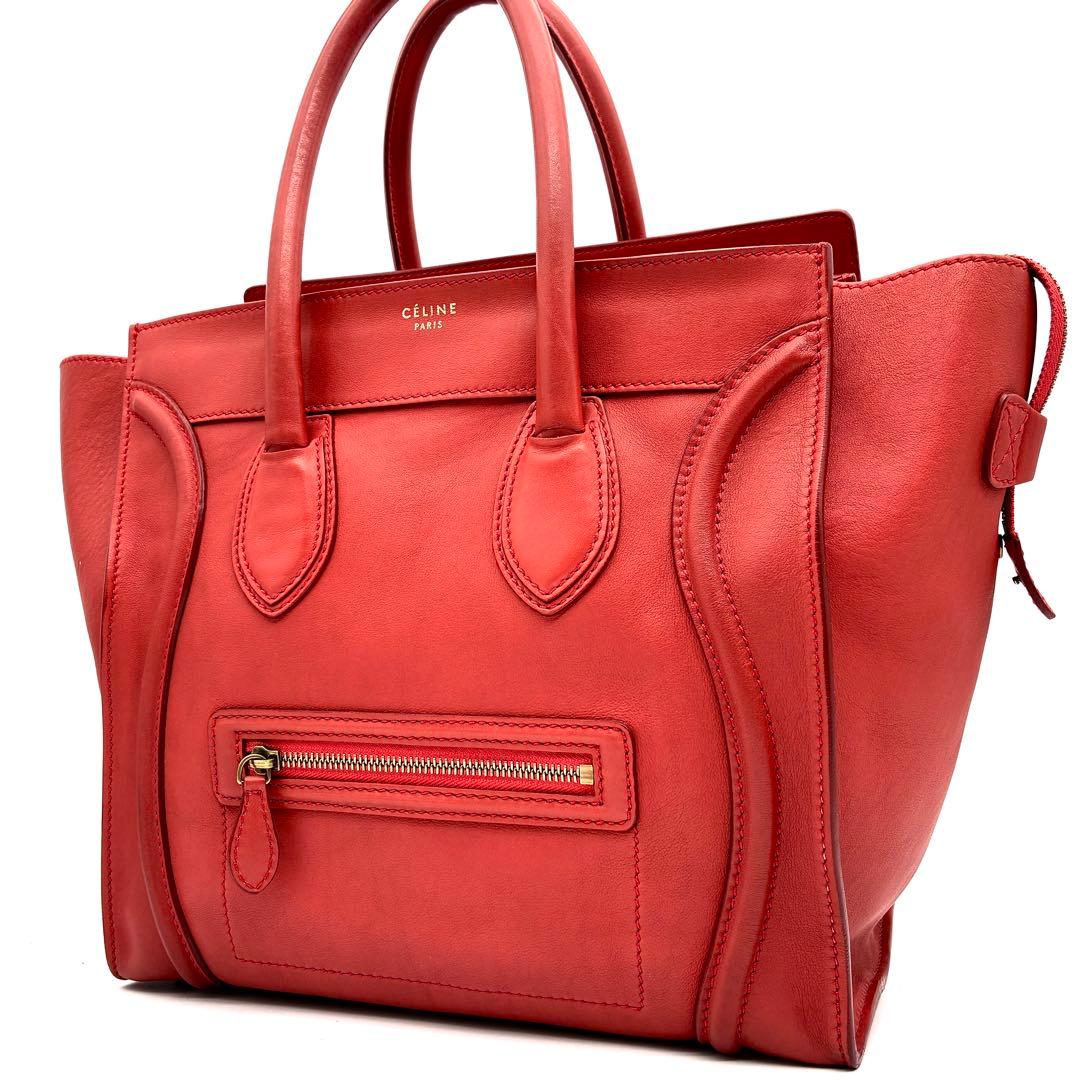 極美品 セリーヌ ミニ ショッパー ラゲージ ハンドバッグ 旧ロゴ レザー 赤