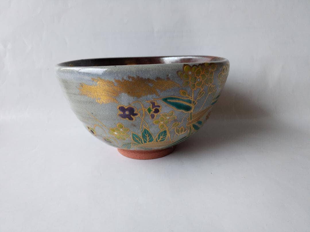 京焼 宮川香せつ 造 春の野 茶碗 共箱 金彩 茶道具 茶器 抹茶碗 新品 です