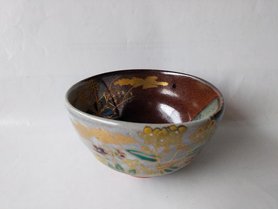 京焼 宮川香せつ 造 春の野 茶碗 共箱 金彩 茶道具 茶器 抹茶碗 新品 です