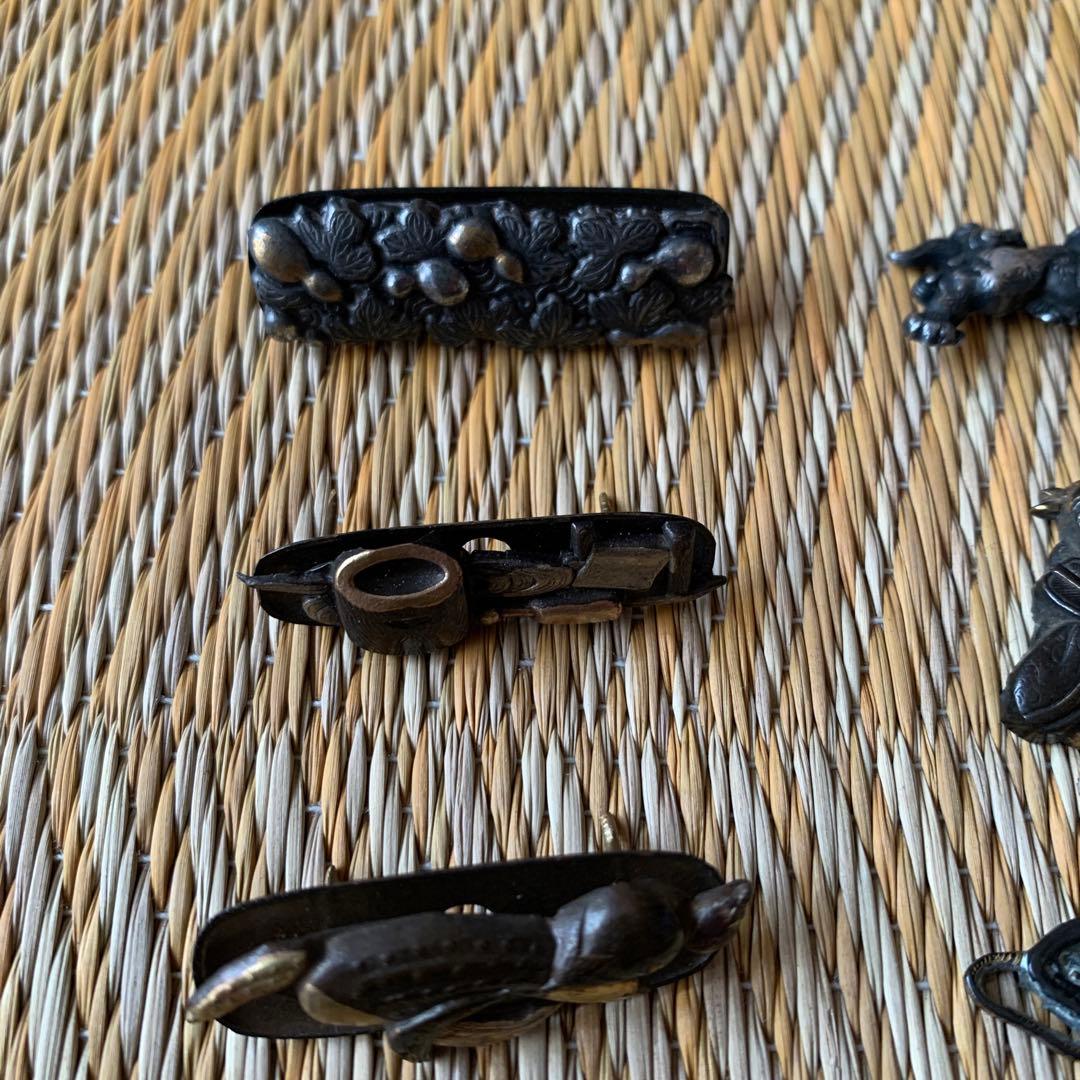 前金具 目貫 金工 人物 アワビ 獅子 魚