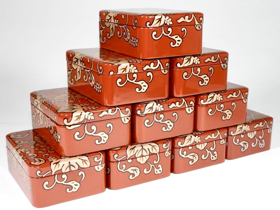 輪島塗 木製漆器 沈金 ちらし弁当、10客　高級美術