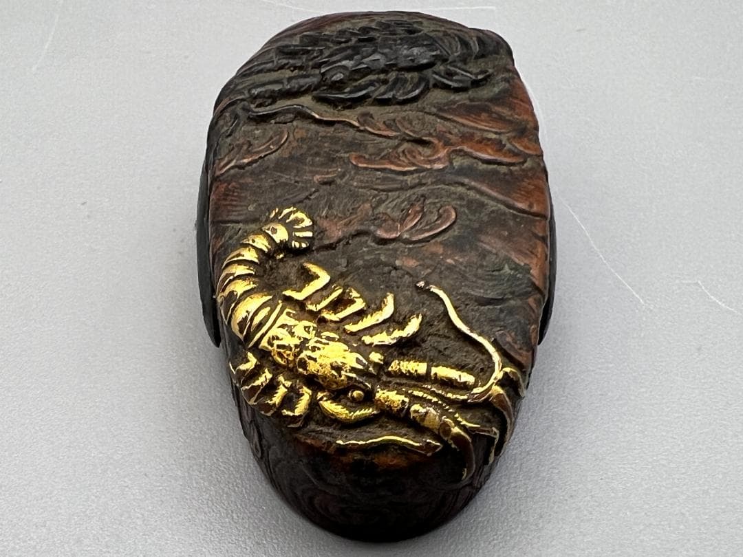 【海】江戸明治期　日本刀装具　獅子　蝦図　金象嵌　縁頭　3点　骨董品　美術品