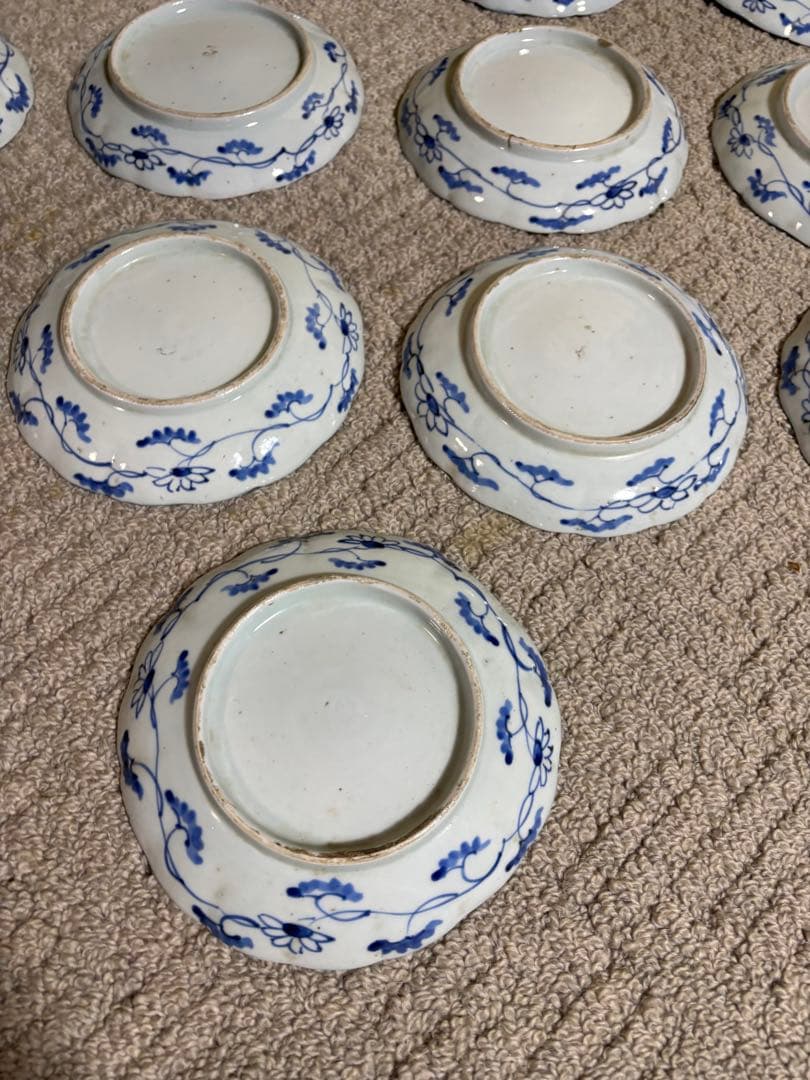 古伊万里染付芙蓉手膾皿 江戸時代 藍色 意匠 陶器 13枚 時代物 希少品