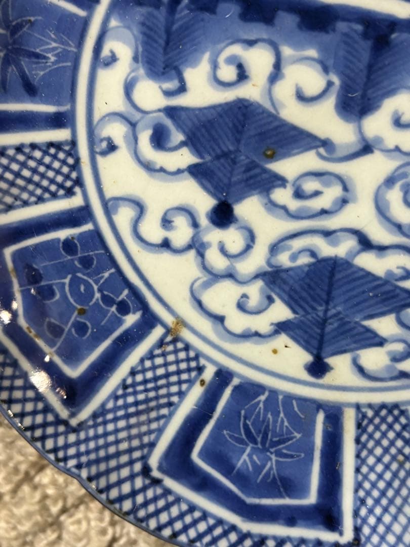 古伊万里染付芙蓉手膾皿 江戸時代 藍色 意匠 陶器 13枚 時代物 希少品