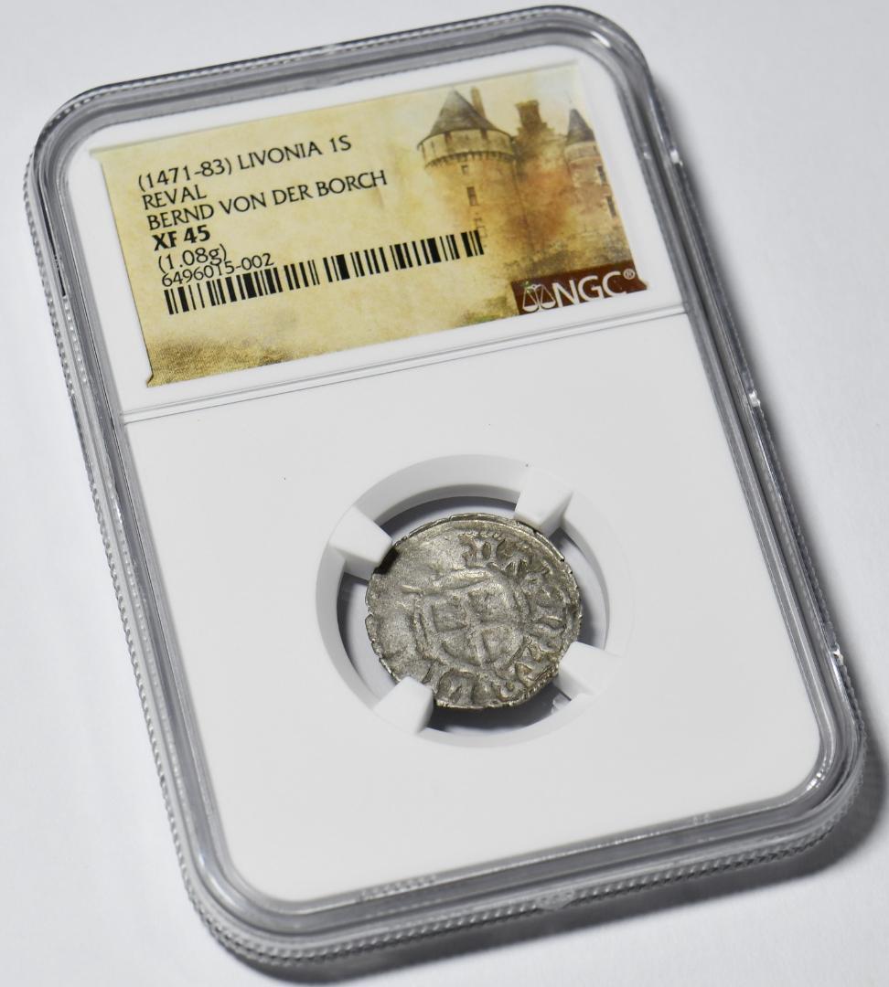 【古代銀貨】リボニア1471～1483年　1シリング銀貨　XF45