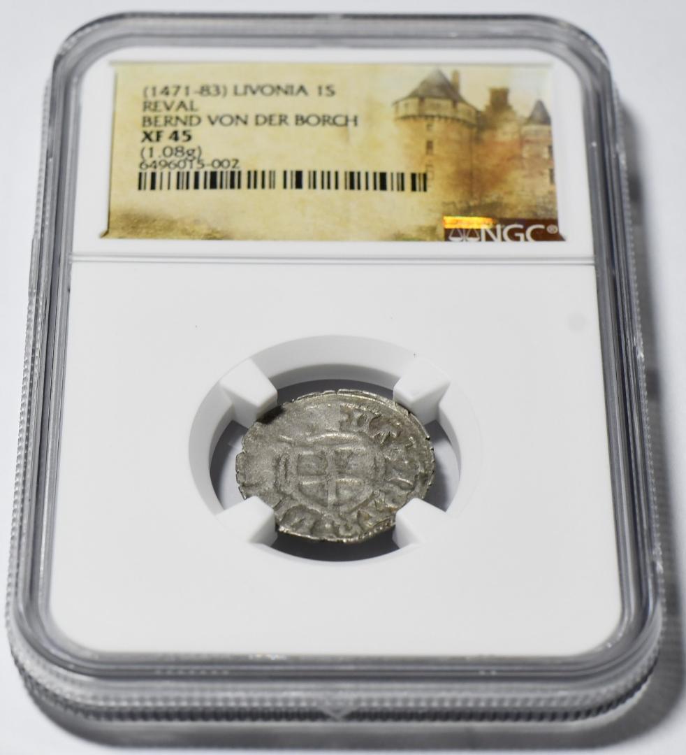 【古代銀貨】リボニア1471～1483年　1シリング銀貨　XF45