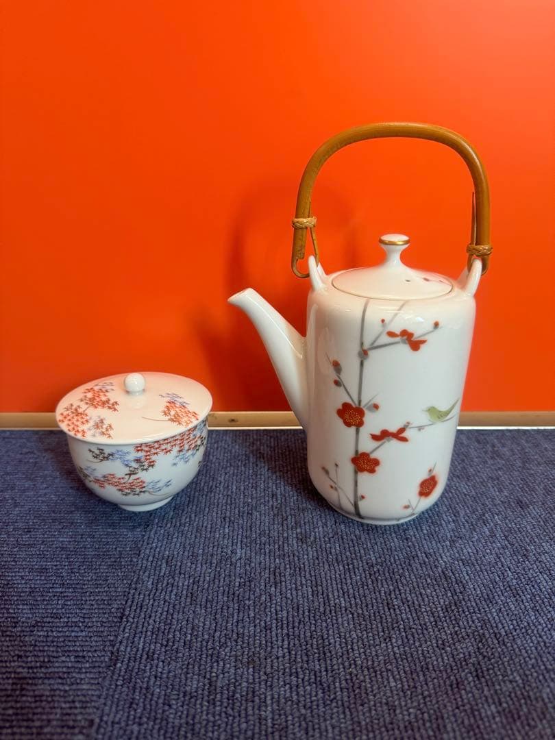 2027 深川製磁　梅文　急須1客　湯呑蓋付1客