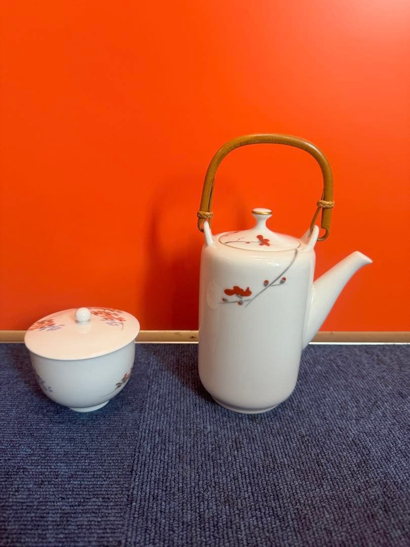 2027 深川製磁　梅文　急須1客　湯呑蓋付1客