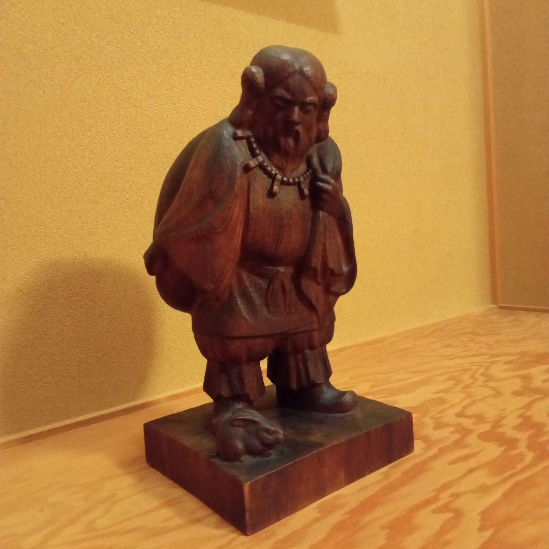 【真作】 木彫 大作 (希少大作) 因幡の白うさぎ 大国主神像 中村清人 作