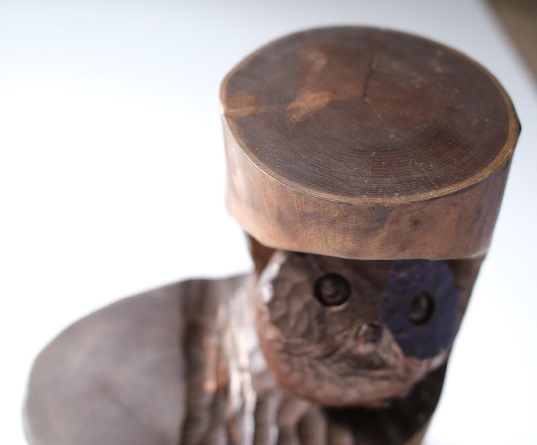 工房がんま フクロウの木彫り彫刻40cm