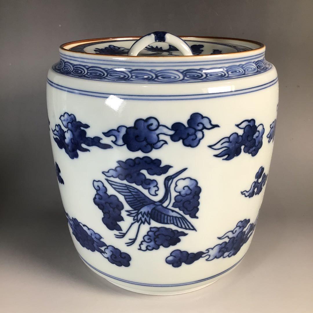 Ｎ７２１　皆具　『手塚玉堂造』『染付雲鶴文』『水指　建水　蓋置　杓立』　共箱