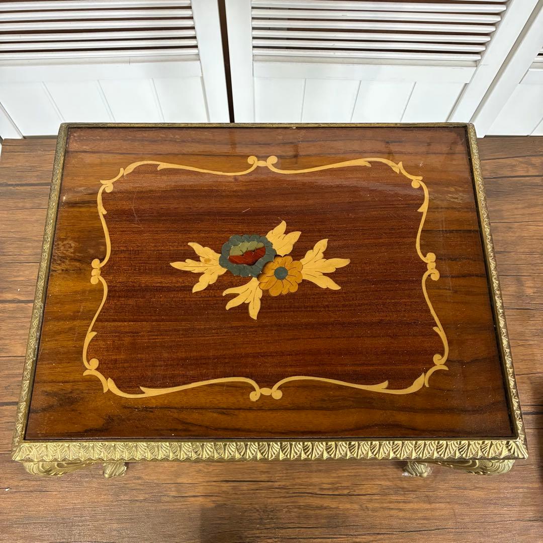 【送料込】アンティーク家具　猫足　ヴィンテージ　サイドテーブル　英国風　象嵌