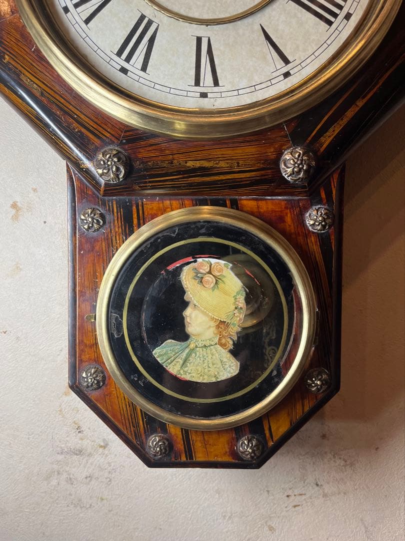 精工舎　貴婦人ガラス　柱時計　振り子　古時計　ゼンマイ　アンティーク時計　レトロ