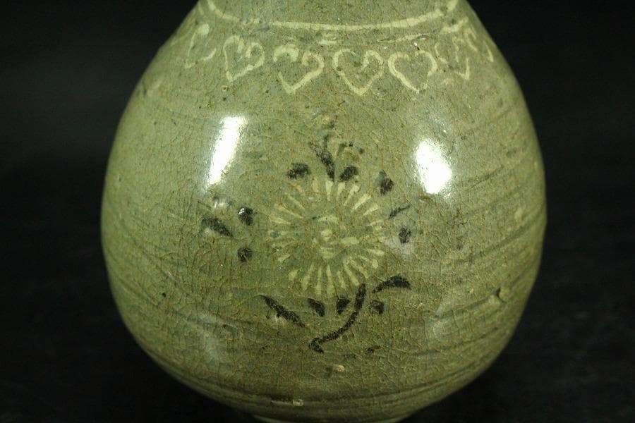 古美術 高麗 青磁 花紋 瓶 李朝(K-A620)