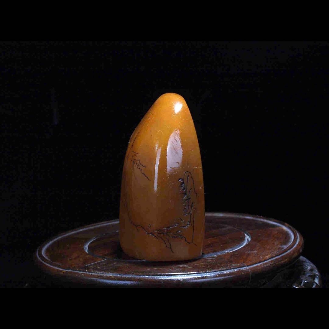 中国古い田黄石　置物　風景彫刻骨董品