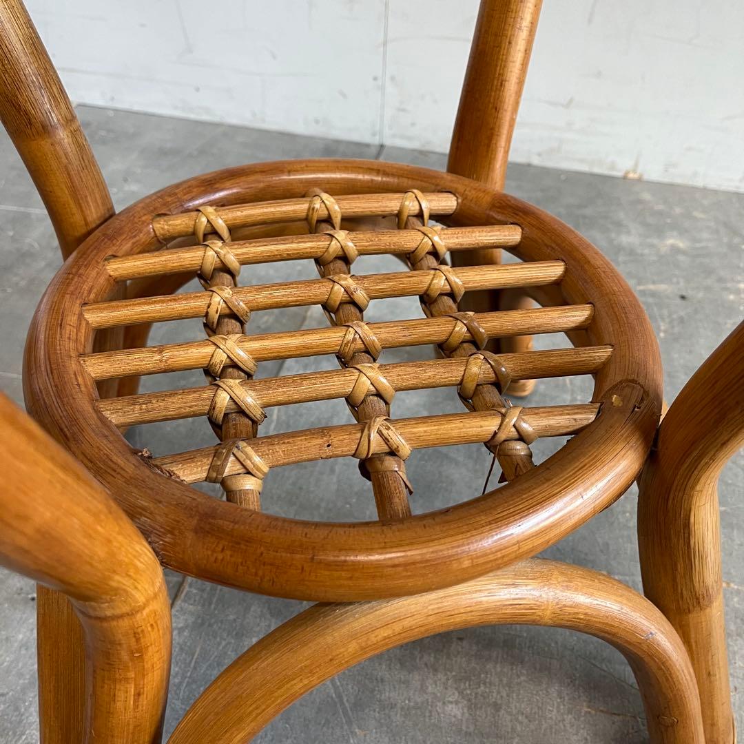 ヴィンテージ ラタン ガラス テーブル ラウンド レトロ 籐