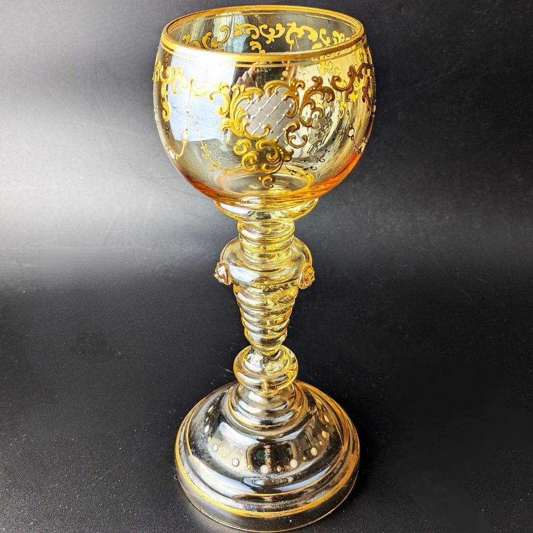 厚い金彩の大型19㎝グラス★モーゼル ボヘミアン グラス ワイン moser