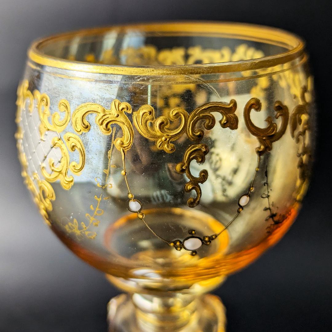 厚い金彩の大型19㎝グラス★モーゼル ボヘミアン グラス ワイン moser