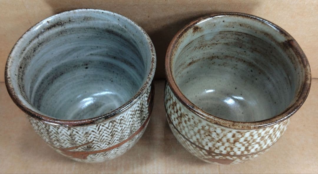 【本物保証】島岡達三 象嵌湯呑 共箱★2セット 栞 人間国宝 未使用品 益子焼