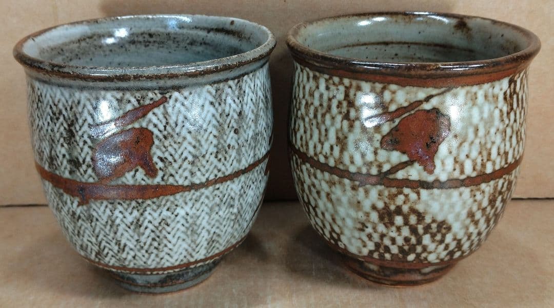 【本物保証】島岡達三 象嵌湯呑 共箱★2セット 栞 人間国宝 未使用品 益子焼