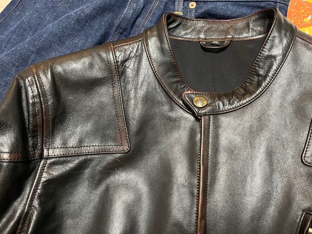 わ*ん様 ヴェノム風 馬革ライダースジャケット（RRL風デザイン）Lサイズ相当