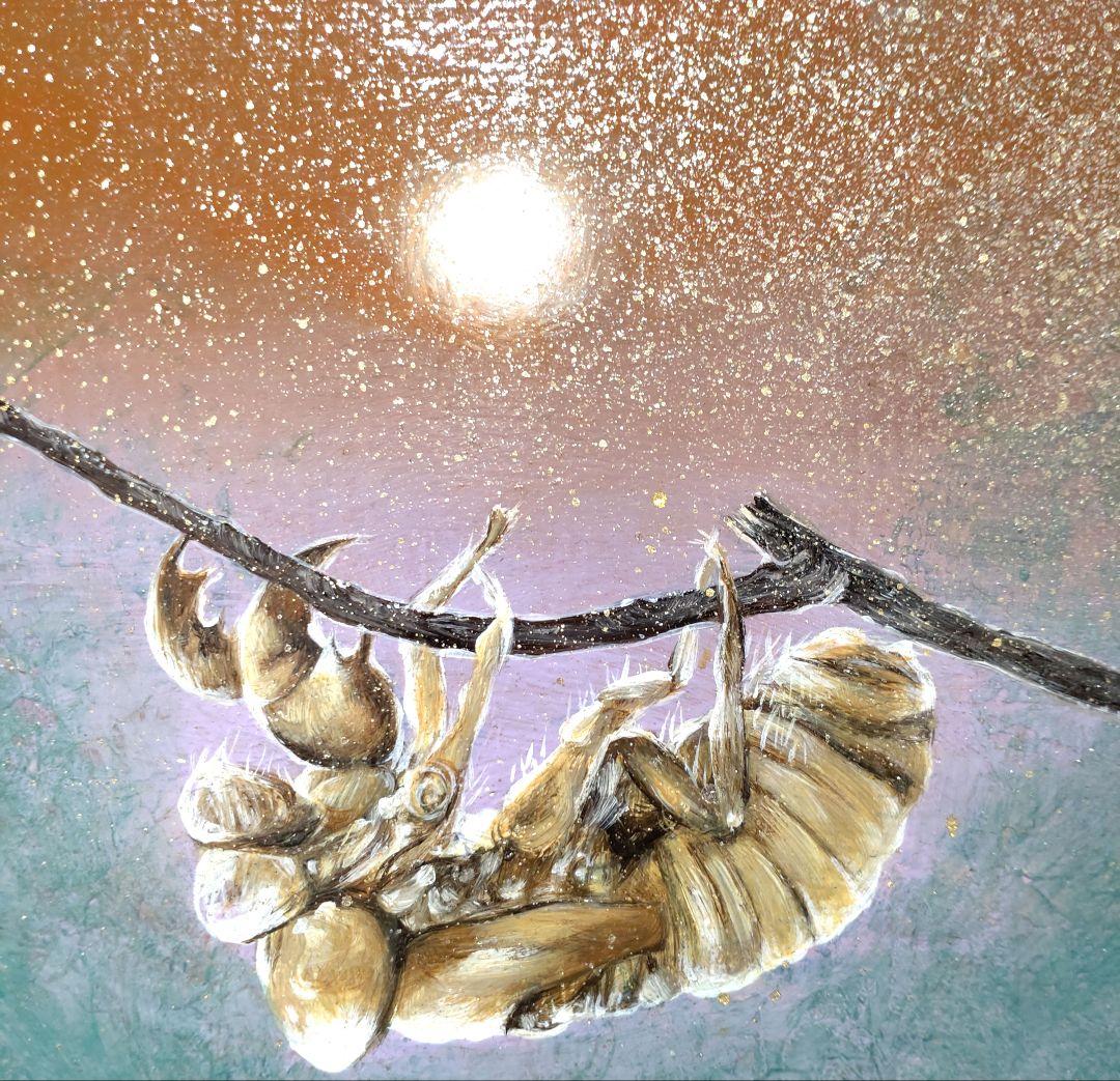 抜け殻の油絵【琥珀殻】1点物の原画◆作者サイン入り◆額縁付属