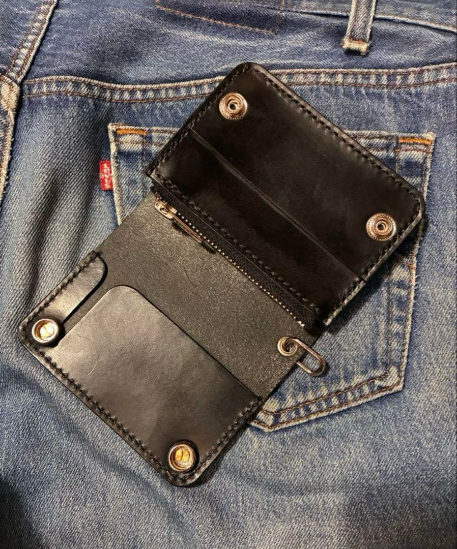 トラッカーウォレットショートサイズ　シルバー925クロスボールコンチョカスタム