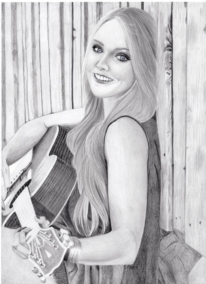 鉛筆画「Let me know how to play the guitar」