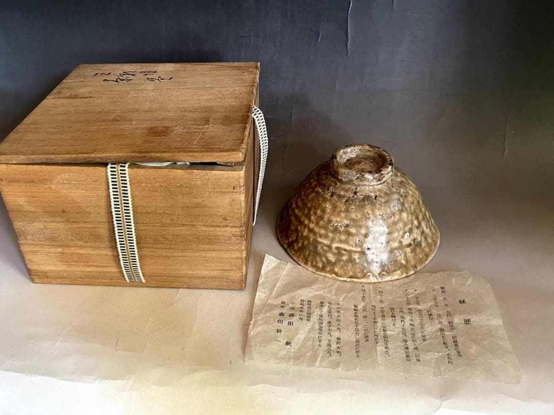 茶碗■十雨 森田純 伯州万寿山窯 無想 森田耕一 三朝焼 三朝温泉 伊羅保