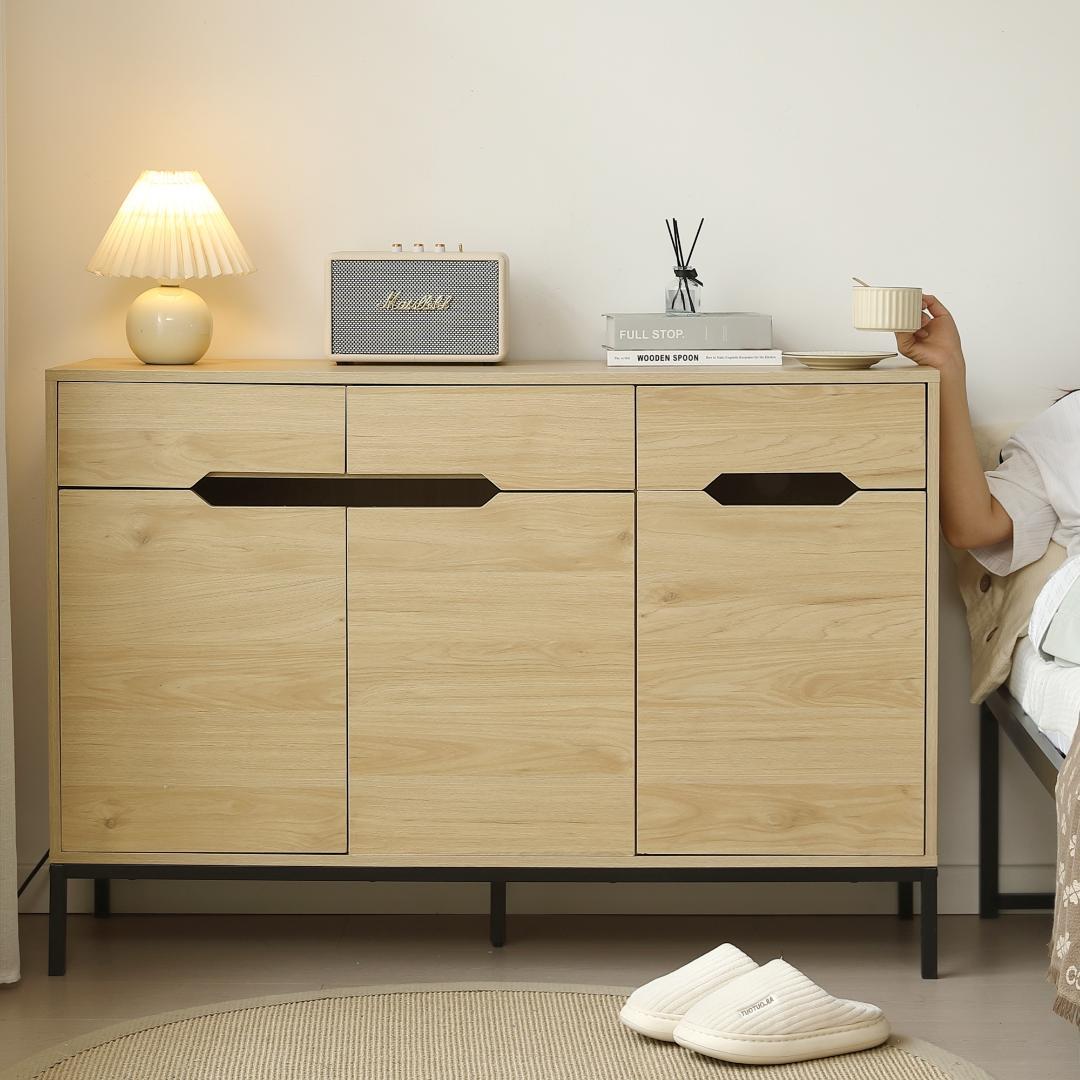 【幅118cm】キャビネット 脚付き サイドボード チェスト NATURAL