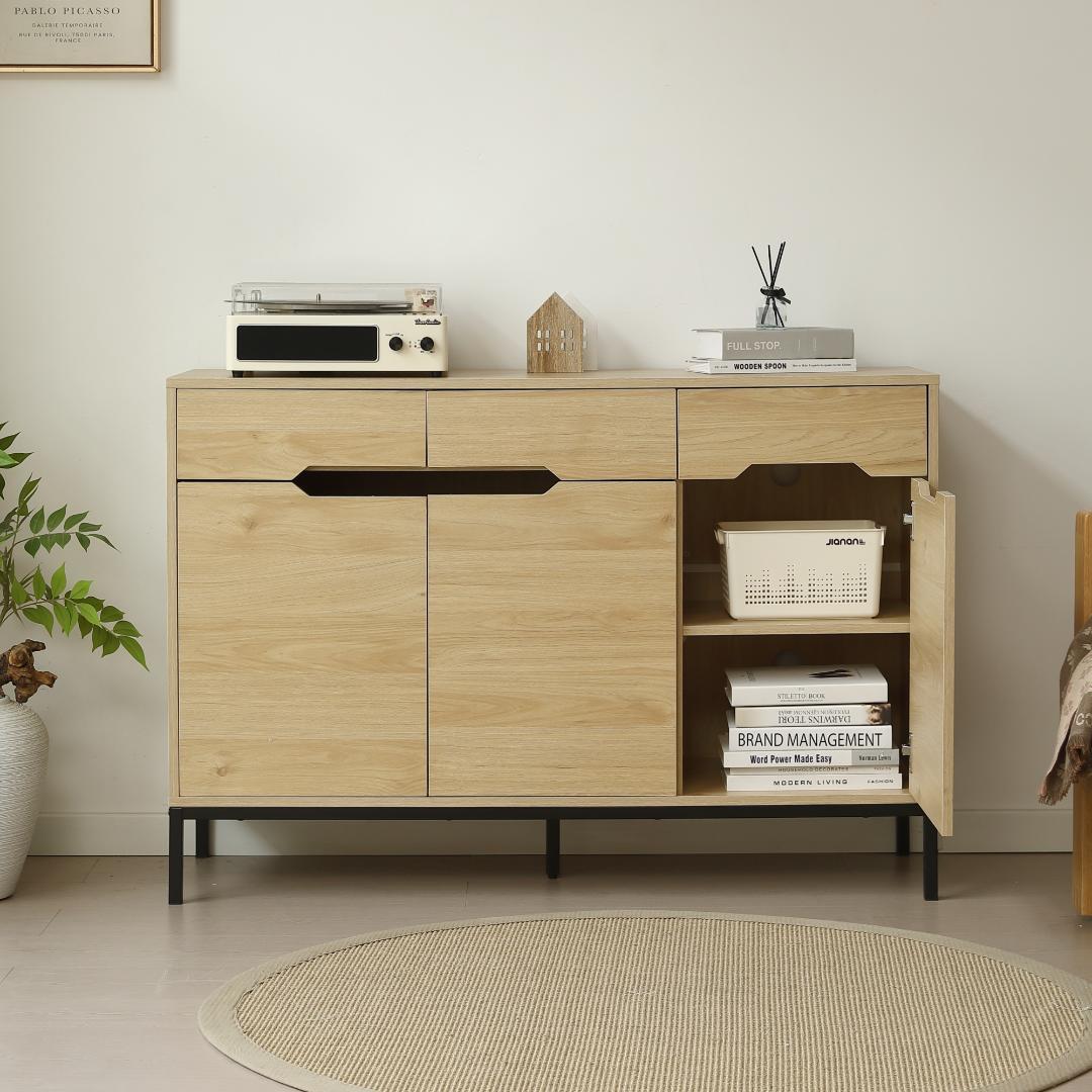 【幅118cm】キャビネット 脚付き サイドボード チェスト NATURAL