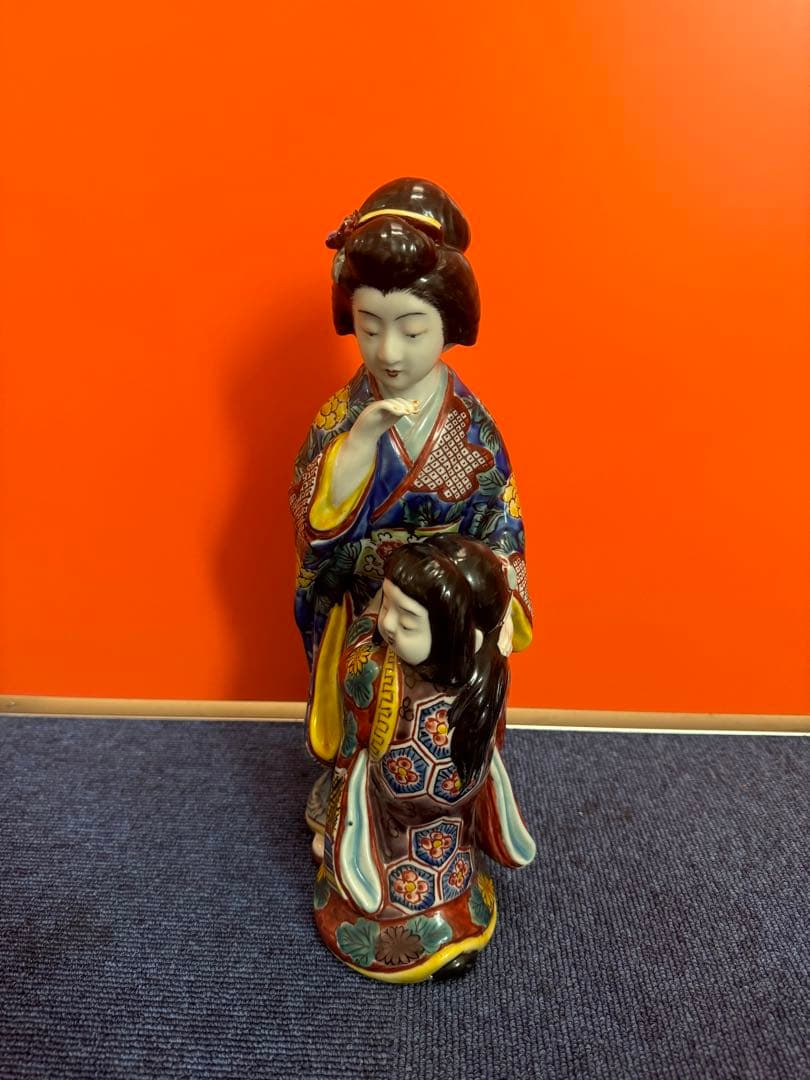 1780  古九谷焼　色絵母子人形　置物　時代物