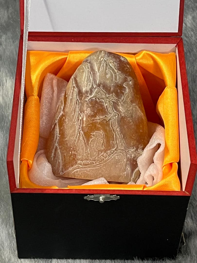 ⓵ 中国古玩 寿山石 寿山連江黄凍石 浮彫印材　中国　石　置物